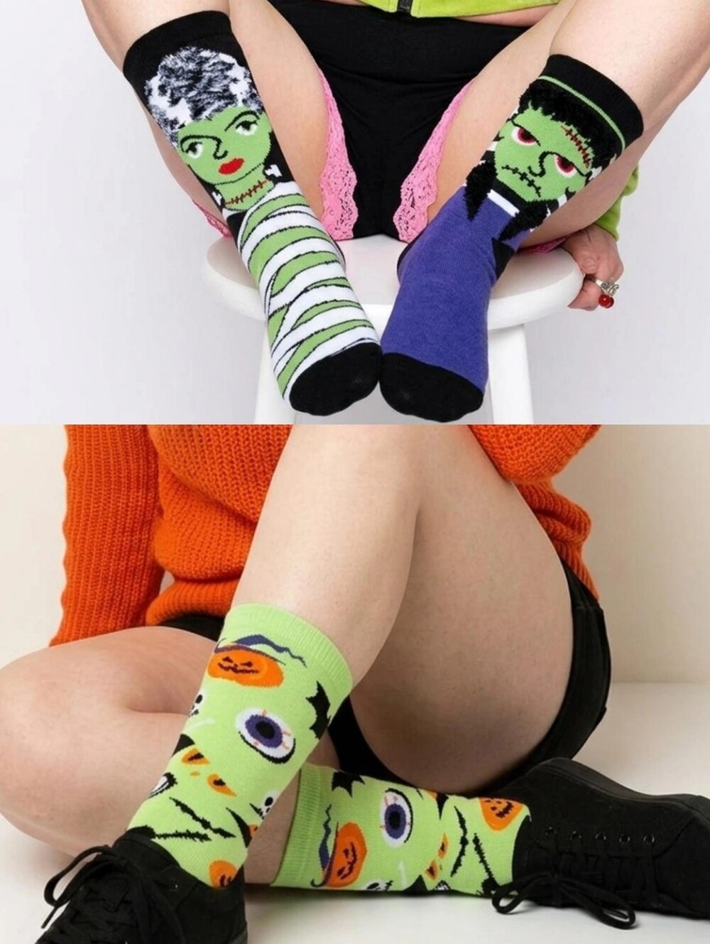 Halloween Fun Sock Bundle Bride Of Frankenstein Bats Jack-O-Lanterns, Eyeballs
